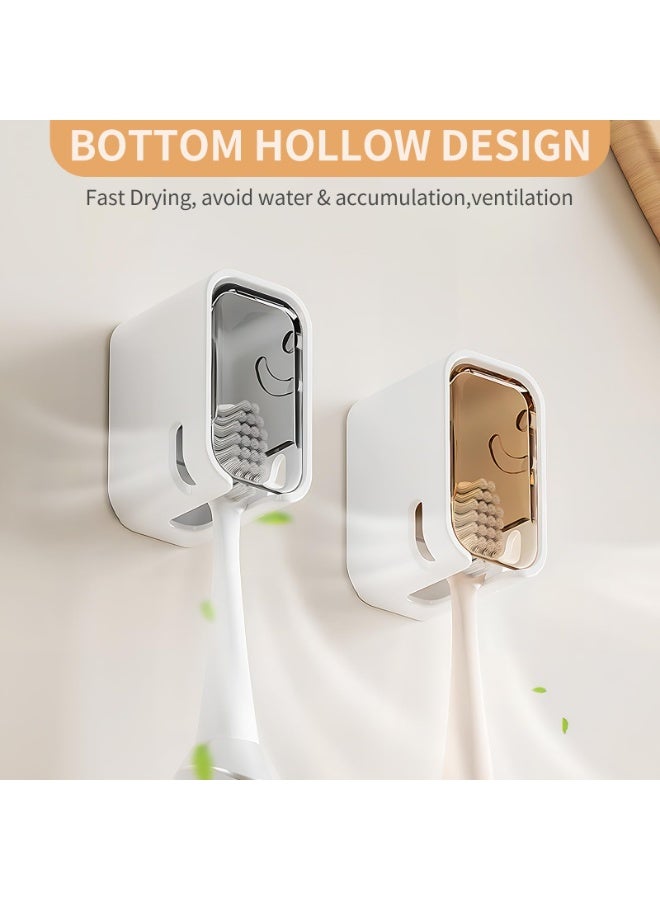 حاملات فرش أسنان جدارية للحمام، حامل فرش أسنان قوي ذاتي اللصق مع غطاء، منظم رؤوس فرش الأسنان للعائلة، 3 قطع - Image 3